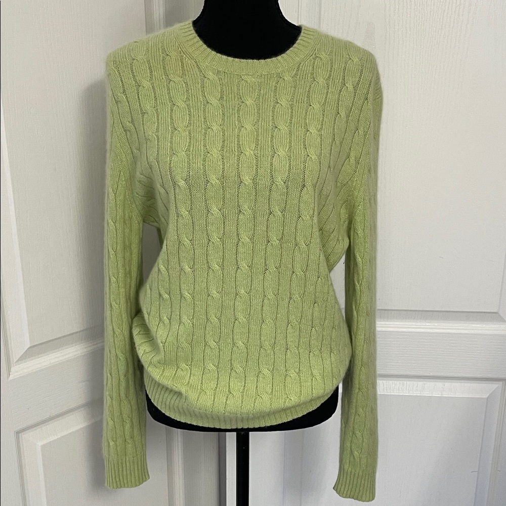 346 Brook Brothers softest cashmere sweater cable knit lime color L